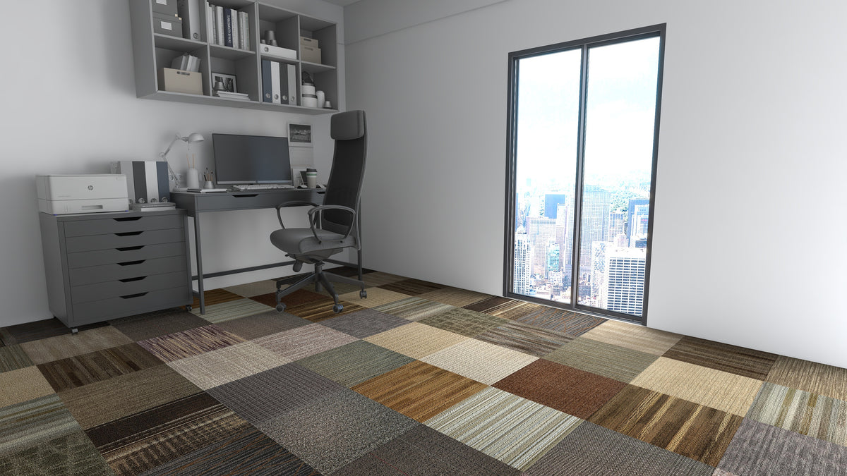 (1.29 Sq Ft) Assorted Brown Square Mix and Match Carpet Tiles